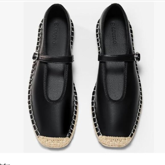 Womens Size 8 Espadrilles Mary Jane Closed Square Toe Mesh Ballet Flats Black - Picture 1 of 12